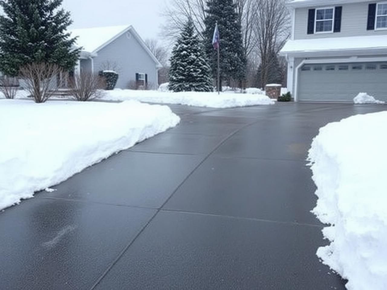 Driveway cleared to bare concrete after clearing